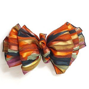 Vintage 80’s 90’s Hair Bow Clip Barrette Stripe Metallic